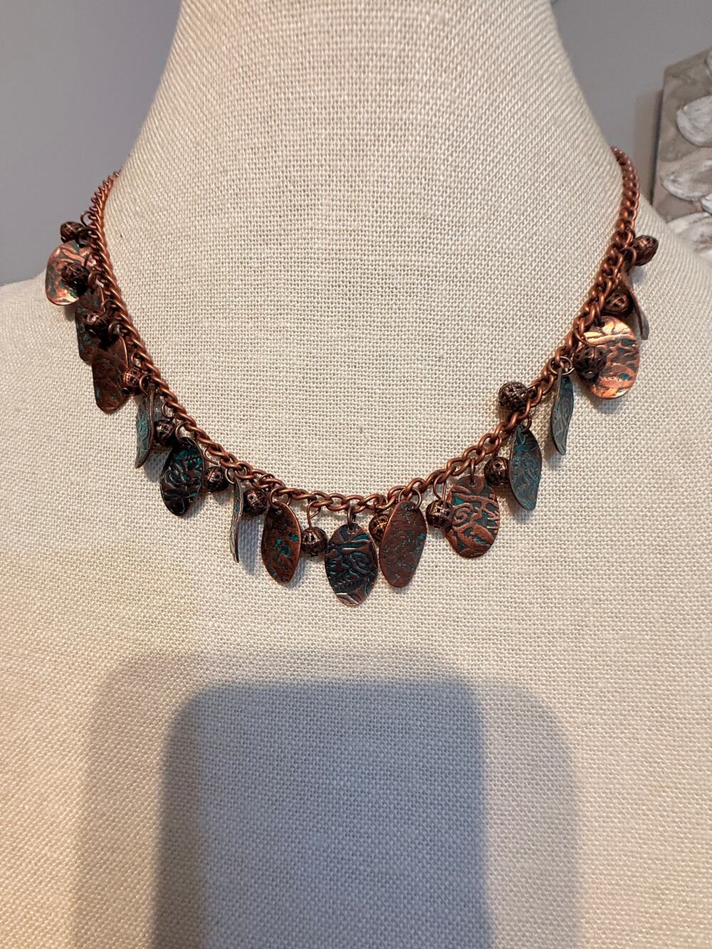 Vintage 18” Copper Patina Dangle Charm Necklace